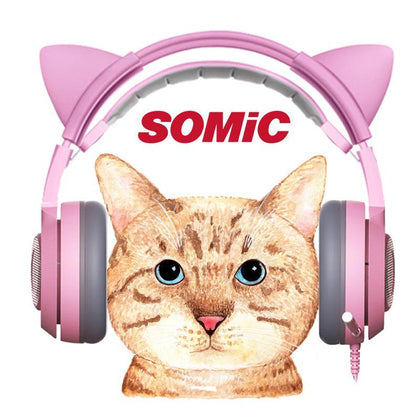 SOMIC G951s PS4 Pink Cat Ear Noise Cancelling Headphones 3.5mm Plug Girl Kids Gaming Headset with Microphone for Phone