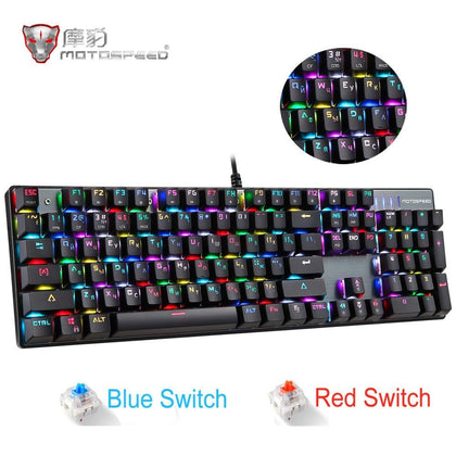 Original Motospeed CK104 Gaming Mechanical keyboard Wired Metal Blue Red Switch Russian V30 LED Backlit RGB for gamer Computer