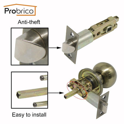 Probrico Antique Bronze Round Door Locks Security Interior Door Handle For Toilet Bathroom Bedroom  laundry Children'room 