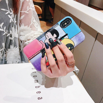 For iPhone XS MAX XR For iPhone 7 Plus 6s Plus Cover Fashion cut Cartoon Silicon Ring Hide Stand Holder Case For iPhone 8 Plus