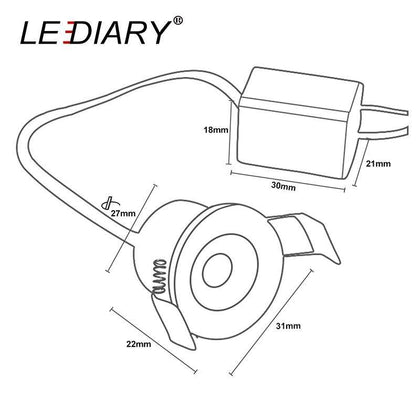 LEDIARY Silvery/Black/White/Golden Mini LED Downlights 1.5W 27mm 100V-240V Jewelry Display Ceiling Recessed Cabinet Spot Lamp