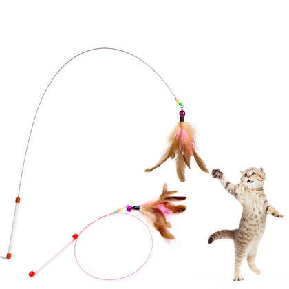 Funny Feather Kitten Cat Toy Steel Wire Feather Teaser Bell Bead Play Pet Wand Teasing Cat Sticks Interactive