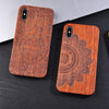 Genuine Natural Wood Case For Iphone X 8 7 6 6S Plus 5S 5 Se Cover Novel Embossed Flower Skull Wolf Pattern Wooden Phone Cases