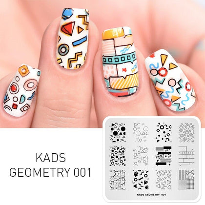 KADS Nail Stamping Plates 6 Designs Geometry Series Overprint Designs Stamp Plate Nail Art Template Manicure Nail Tools 3D Mold