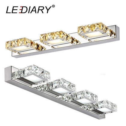 LEDIARY Square Crystal Mirror Lamp 16/32/46/62cm Long Champagne/White LED Wall Light IC Driver 110/220v Bathroom Lamp