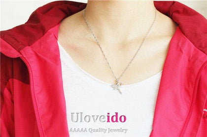 US STOCK Uloveido 15%Off Fashion Silver Zirconia Dancing Angel Necklace with Pendant Jewelry Suspension Girl Gift N1276