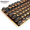 Gaming Russian Keyboard Retro Round Glowing Keycap Metal Panel Backlit Usb Wired Metal Panel Illuminated Border Waterproof