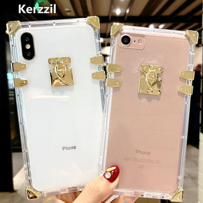 Kerzzil Luxury Clear Crystal Soft Silicone Cases For iPhone 6 6S Plus 7 8 Plus Phone Case Square TPU For iPhone X XR XS Max Case
