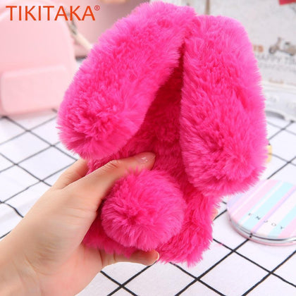 TIKITAKA Cute Rabbit Warm Plush Phone Case For iphone XR XS Max Fashion Plain Fur Case For iphone 5 6s 7 8 Plus X XS Back Cover