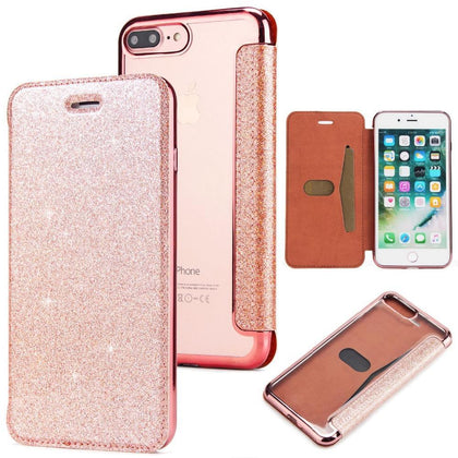 Glitter Powder Electroplate Wallet Case For iPhone XS Max 6 6s 8 7 Plus Soft TPU + PU Flip Leather cover With Stand Gold Case