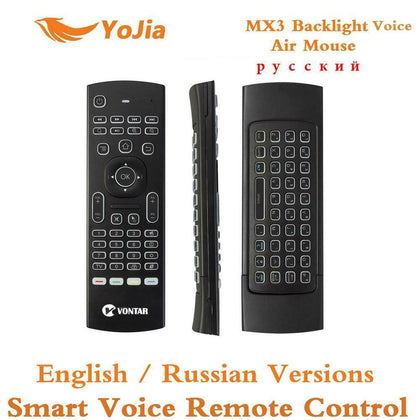 MX3 Fly Air Mouse Russian English Backlit MX3 Pro Smart Voice Remote Control IR Learning 2.4G Wireless Keyboard For Android Box