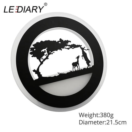 LEDIARY 14W Animal LED Round Wall Sconce 110-240V Modern Black Elephant Painting Wall Lights For Living Room Decoration Fixtures