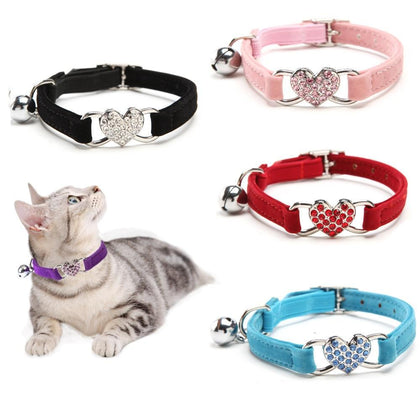 Heart Charm and Bell Cat Collar Safety Elastic Adjustable with Soft Velvet Material 5 colors pet Product small dog collar