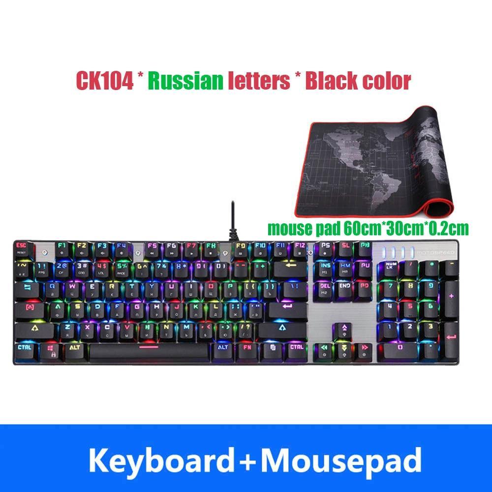 Motospeed Ck104 Gaming Mechanical Keyboard Russian English Red Switch Blue Metal Wired Led Backlit Rgb Anti-Ghosting For Gamer