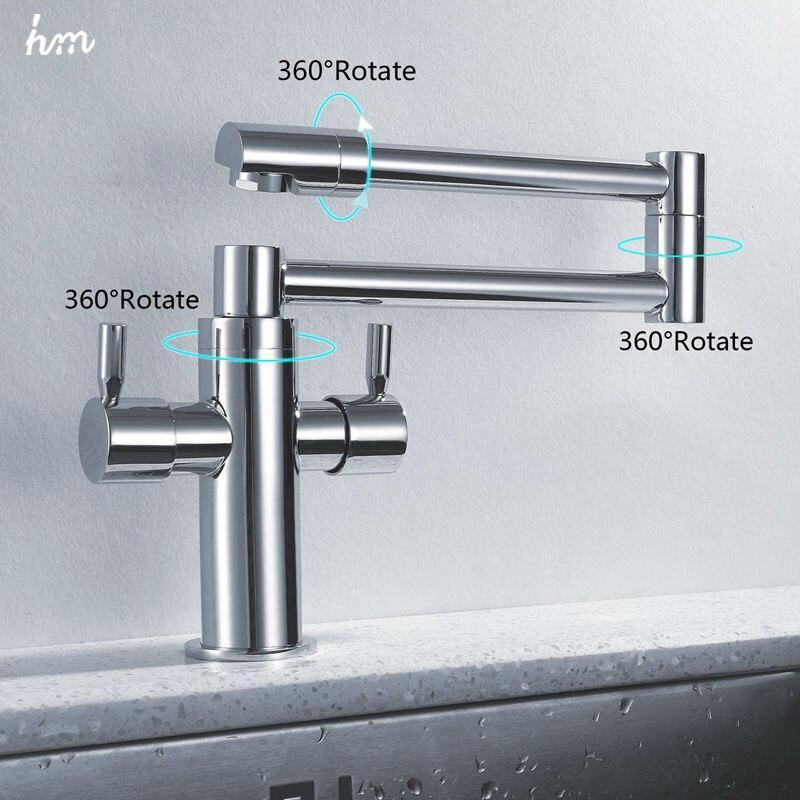 Hm Kitchen Sink Faucet Stretch Folding Bathroom Kitchen Mixer Taps Deck Mounted Dual Handle Luxury Copper Faucet Kitchen Faucets