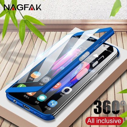 Luxury 360 Full Cover Phone Case For Samsung Galaxy A7 2018 Case For Samsung A7 2017 Case With Glass For Samsung A8 Cases Cover