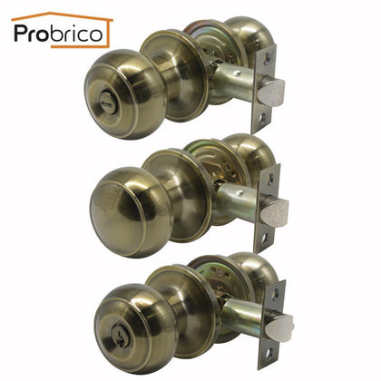 Probrico Antique Bronze Round Door Locks Security Interior Door Handle For Toilet Bathroom Bedroom  laundry Children'room 
