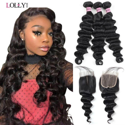 Loose Deep Wave Bundles with Closure Brazilian Hair Weave Bundles with Closure Lolly Human Hair Bundles with Closure Non Remy