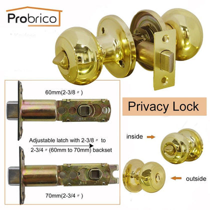 Probrico Flat Ball Door Knobs Interior Door locks Modern Toilet Door Locks Handles Golden Brushed Kitchen BathroomHardware 