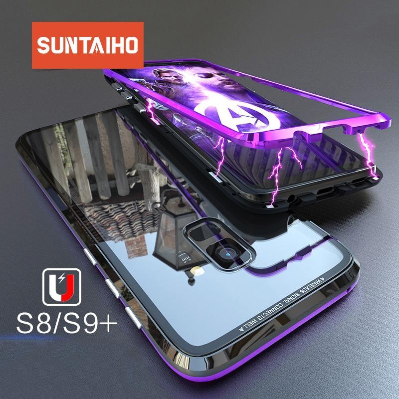 Suntaiho For Samsung Note 9 Note 8 Case Magnetic Adsorption Case For Samsung Galaxy S8 S9 Cases Back Glass Magnet Metal Bumper