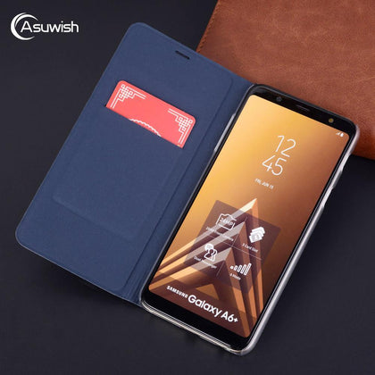 Flip Cover Leather Phone Case For Samsung Galaxy A6 Plus 2018 A 6 A62018 A6plus SM-A600F SM-A605F GalaxyA6 Credit Card Wallet