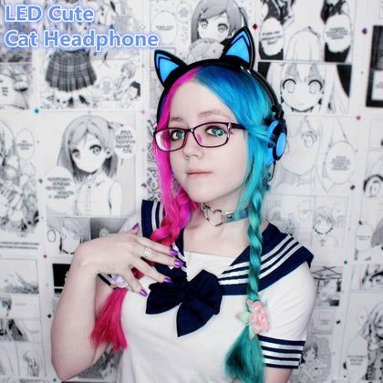 YiJee Cat Ear headphones with LED Flashing Glowing Light Headset Gaming Earphones for PC Computer and Mobile Phone