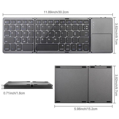 Kemile Portable Twice Folding Bluetooth Keyboard BT Wireless Foldable Touchpad Keypad for IOS/Android/Windows ipad Tablet