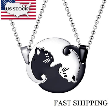 US STOCK Uloveido Halloween Matching Cat Necklaces Pendants for Men and Women Couple Necklace Pendant Stainless Steel SN156