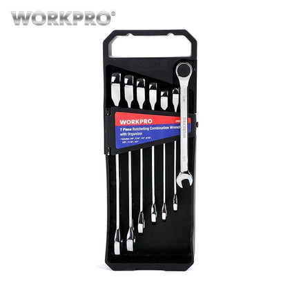 WORKPRO 7PC SAE Ratchet Spanner Set Double End CRV Wrenches 3/8, 7/16, 1/2, 9/16, 5/8, 11/16, 3/4