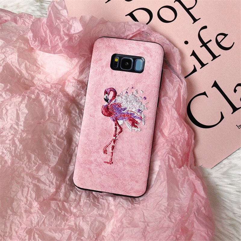Dchziuan Phone Case For Samsung Galaxy S8 S8Plus S9 S9 Plus Note 8 9 S10 Plus Case Embroidery Flamingo Pink Soft Cover Coque