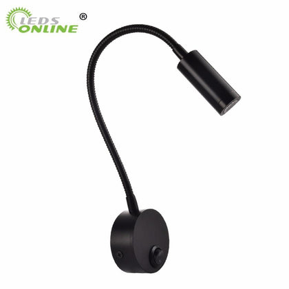 LED  Wall lamp Knob Switch 90-260V 3W Modern Bedroom Bedside Lamp Black Silver Light Body 360 Degree Angle Adjustable wall light