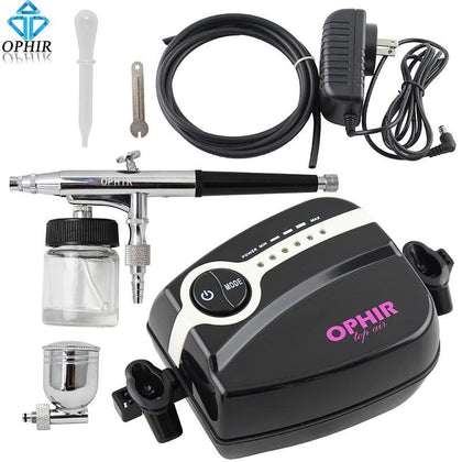 OPHIR Portable 0.3mm Airbrush Kit with 5 Adjustable Mini Air Compressor for Hobby Art Paint Model Airbrush Set _AC094B+AC005