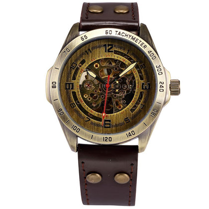 SHENHUA Clock Men Retro Bronze Case Wristwatch Male Automatic Mechanical Skeleton Watch Vintage Wrist Watch Relogio Masculino