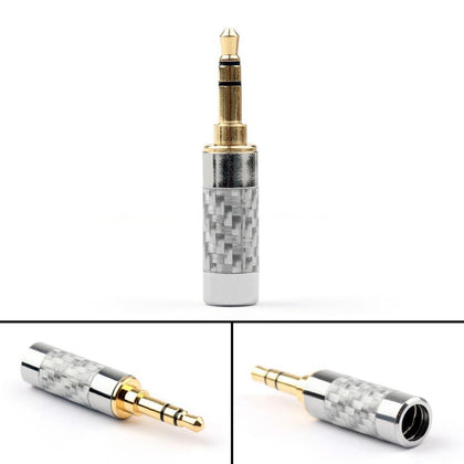 Areyourshop 3.5mm 3 Pole Audio Plug Jack Gold-plated Carbon Fiber Step Type Silver Straight 1/4Pcs High Quality for Cable Wire