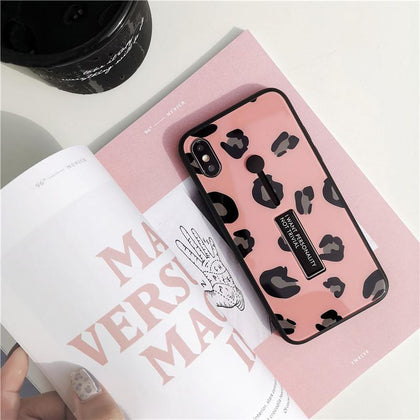Fashion Leopard Print Phone Cases For iphone XS Max XR X Case For 6s 6 7 8 plus with Stand Ring Back Cover Luxury 9H Glass Coque