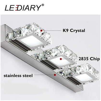 LEDIARY Square Crystal Mirror Lamp 16/32/46/62cm Long Champagne/White LED Wall Light IC Driver 110/220v Bathroom Lamp