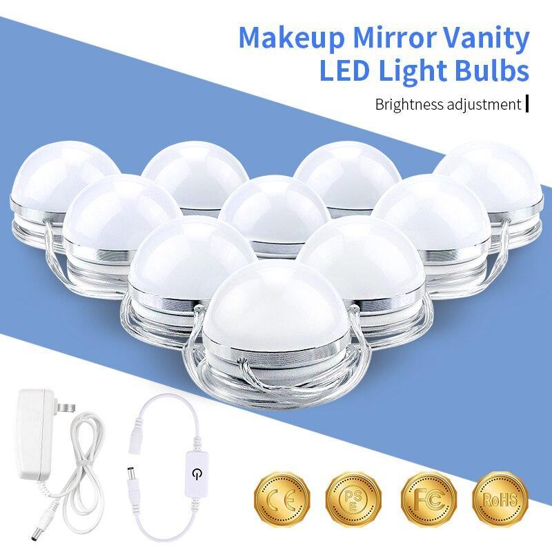Diy Hollywood Style Makeup Mirror Led Light Kit For Dressing Table Stepless Dimmable 6 10 14 Bulbs Chain Bathroom Led Wall Lamp