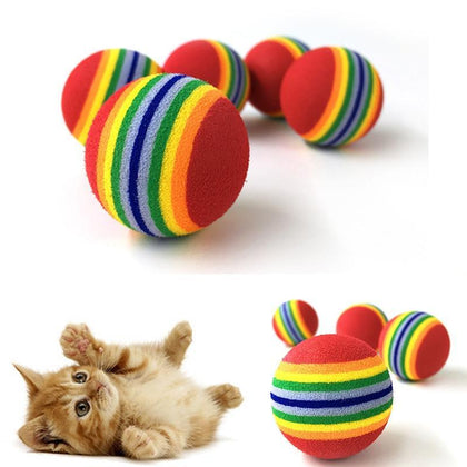 5Pcs Rainbow Pet Cat Toy Ball Foam Treat Ball Interactive Cat Toys Play Chewing Rattle Scratch EVA Ball Training Pet Supplies
