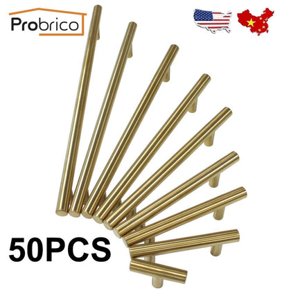 Probrico 50 PCS Stainless Steel Gold Diameter 12mm Hole Center 50mm~256mm Kitchen Cabinet Door Knob Furniture Drawer Handle Pull