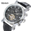Tiedan Mens Watch Luxury Top Tourbillon Mechanical Clock Male Military Business Self-Winding Wristwatch Genuine Leather Day Hour