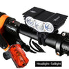 Waterproof Bike Light 3Xt6 Led Front Bicycle Headlight 4 Modes Safety Night Cycling Lamp+Rechargeable Battery Pack+Charger