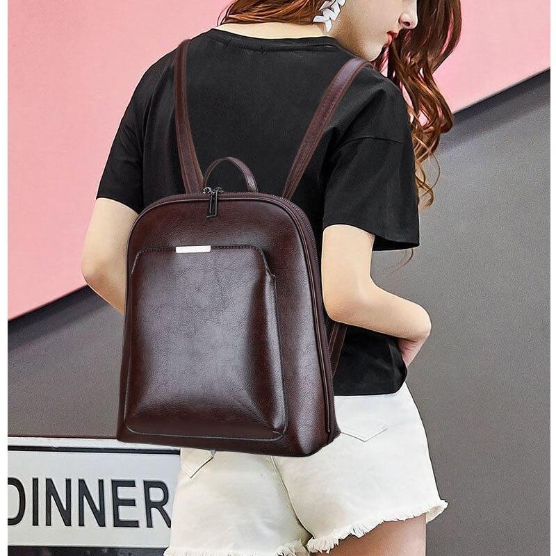 Vintage Women Backpack High Quality Leather School Bags For Girls Lady Simple Style Backpack Large Capacity Leisure Shoulder Ba