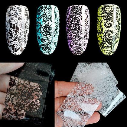 Lace Flower Pattern Nail Foil Decals Black & White Gel DIY 3D Sticker PolisH Nail Art Decoration Tool without Adhesive