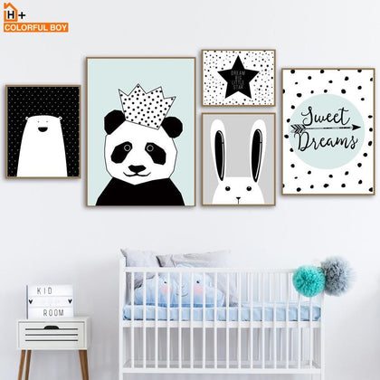 Canvas Painting Wall Art Print Crown Panda Animal Nordic Style Kids Decoration Posters And Prints Wall Pictures Home Wall Decor