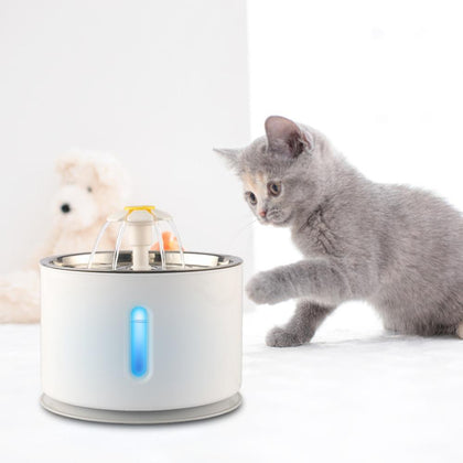 2.4L Automatic Cat Dog Pet Bowl Drinking Water Dispenser Electric Stainless Steel Pet Drinking Fountain With LED Drink Filter