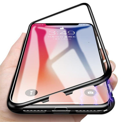 Magnetic Adsorption Case For iPhone X XS XMAX Anti-knock Tempered Glass Cover For iPhone 6 7 8 Plus Metal Frame Full Protective