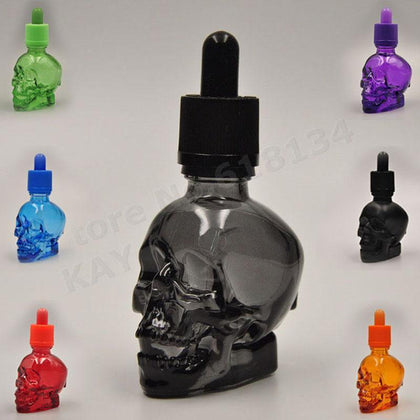 30ml skull bottle 30ml frosted black skull shape glass dropper bottle with child proof