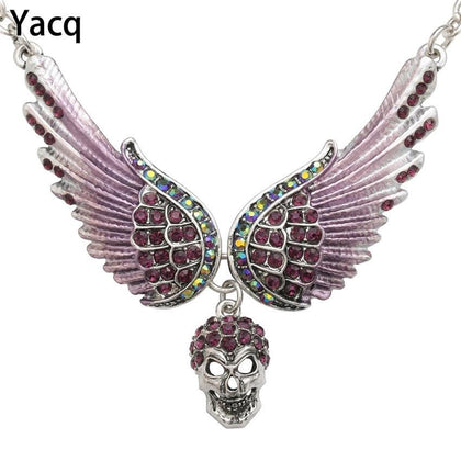 YACQ Angel Wings Skull Choker Necklace Guardian Biker Crystal Goth Jewelry Gift for Women Silver Color NC07 Dropshipping (18+2)