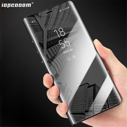 For Samsung Galaxy A7 2018 Case Flip Mirror Luxury Clear View wake Smart bracket Phone Cover For A750 SM-A750F A750F Coque