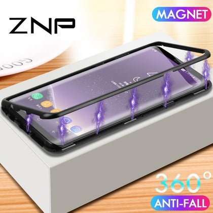 ZNP Magnetic Adsorption Phone Case For Samsung Galaxy S9 S8 Plus Note 9 8 S7 Edge Glass Metal Back Cover For Samsung S8 S9 Case